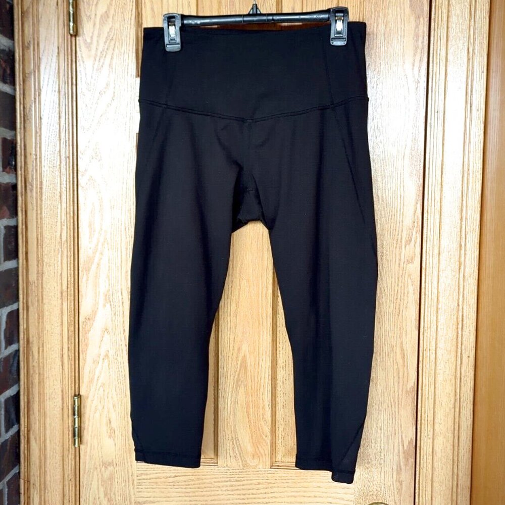 Zella Hatha high rise crop gym leggings L black mesh hem matte Live In Nordstrom - Picture 2 of 5